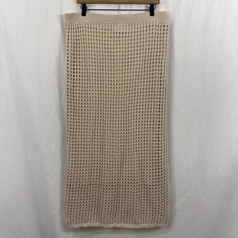 Steve Madden Cream Open Crochet Knit Maxi Skirt Womens Sz XXL Boho Beach Rodeo